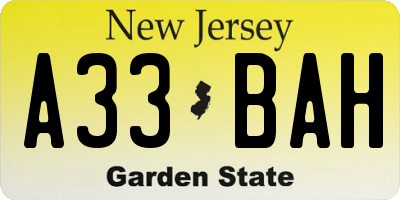 NJ license plate A33BAH