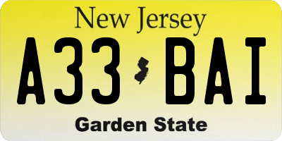 NJ license plate A33BAI