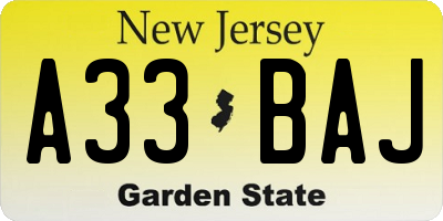 NJ license plate A33BAJ