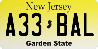 NJ license plate A33BAL