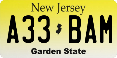 NJ license plate A33BAM