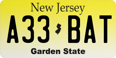 NJ license plate A33BAT