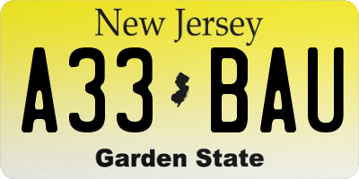 NJ license plate A33BAU