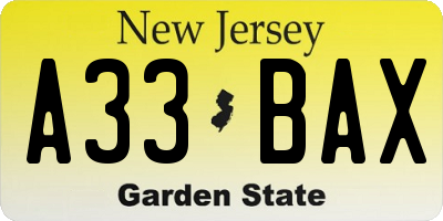 NJ license plate A33BAX