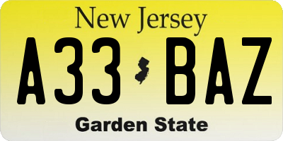 NJ license plate A33BAZ