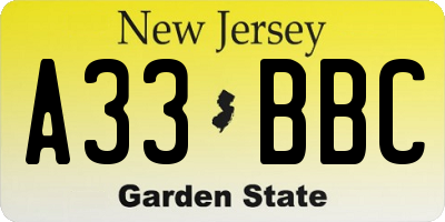 NJ license plate A33BBC