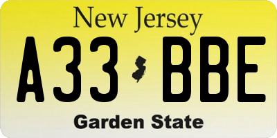 NJ license plate A33BBE