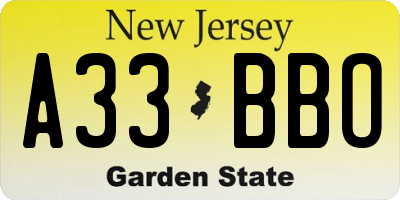 NJ license plate A33BBO