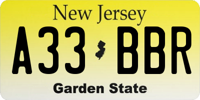NJ license plate A33BBR