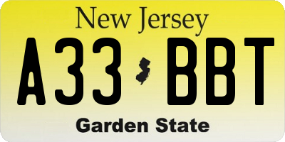 NJ license plate A33BBT
