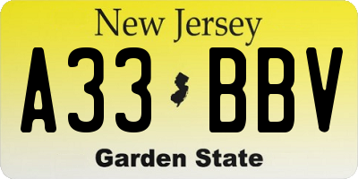 NJ license plate A33BBV