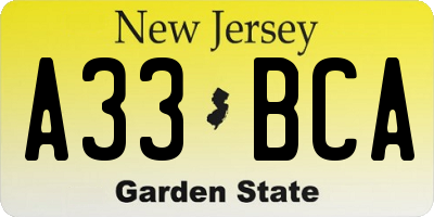 NJ license plate A33BCA