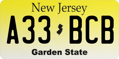 NJ license plate A33BCB