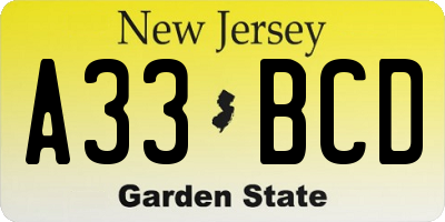 NJ license plate A33BCD
