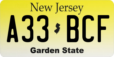 NJ license plate A33BCF