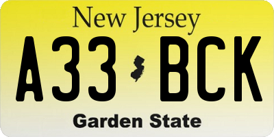 NJ license plate A33BCK