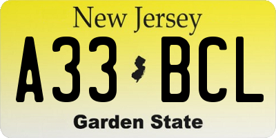 NJ license plate A33BCL