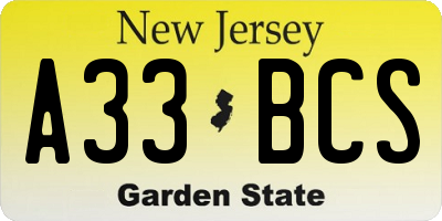 NJ license plate A33BCS