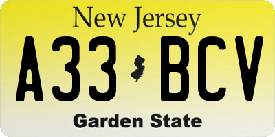 NJ license plate A33BCV
