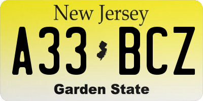 NJ license plate A33BCZ