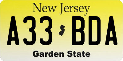NJ license plate A33BDA