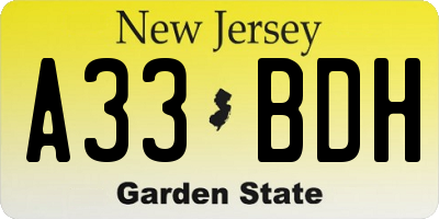 NJ license plate A33BDH