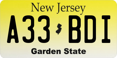 NJ license plate A33BDI