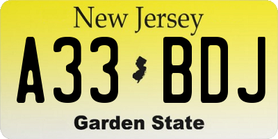 NJ license plate A33BDJ