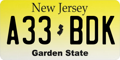 NJ license plate A33BDK