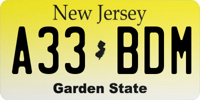 NJ license plate A33BDM