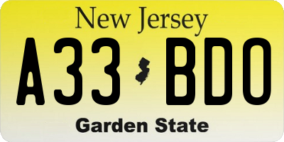 NJ license plate A33BDO