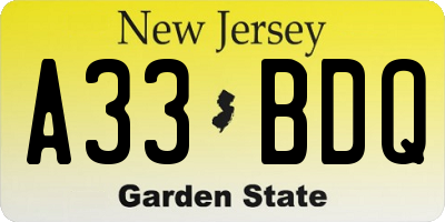 NJ license plate A33BDQ