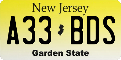 NJ license plate A33BDS