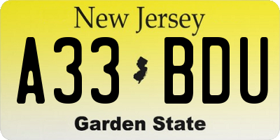 NJ license plate A33BDU