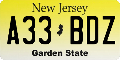 NJ license plate A33BDZ