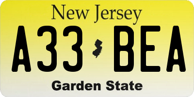 NJ license plate A33BEA