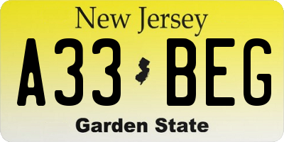 NJ license plate A33BEG