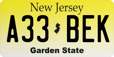 NJ license plate A33BEK