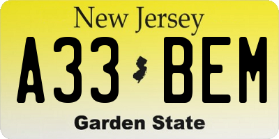 NJ license plate A33BEM