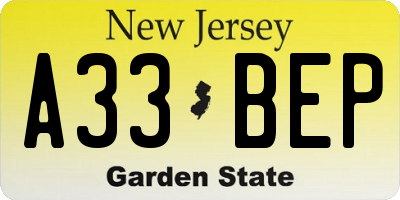 NJ license plate A33BEP