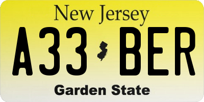 NJ license plate A33BER