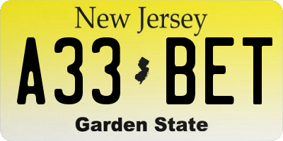 NJ license plate A33BET