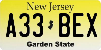 NJ license plate A33BEX