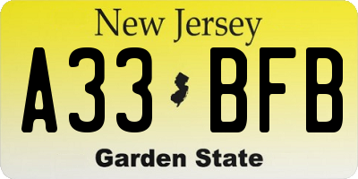NJ license plate A33BFB