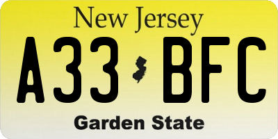 NJ license plate A33BFC
