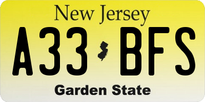 NJ license plate A33BFS