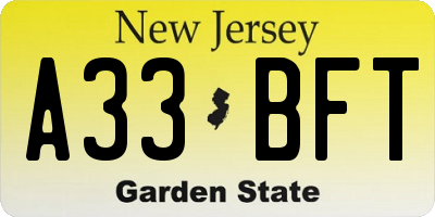 NJ license plate A33BFT