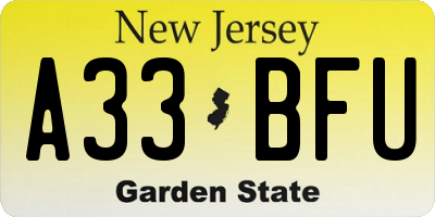 NJ license plate A33BFU