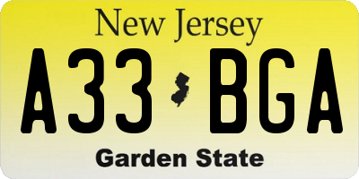 NJ license plate A33BGA