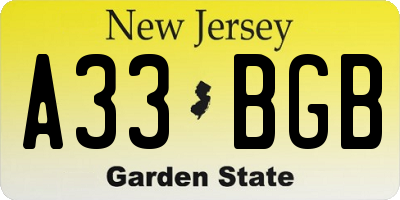 NJ license plate A33BGB